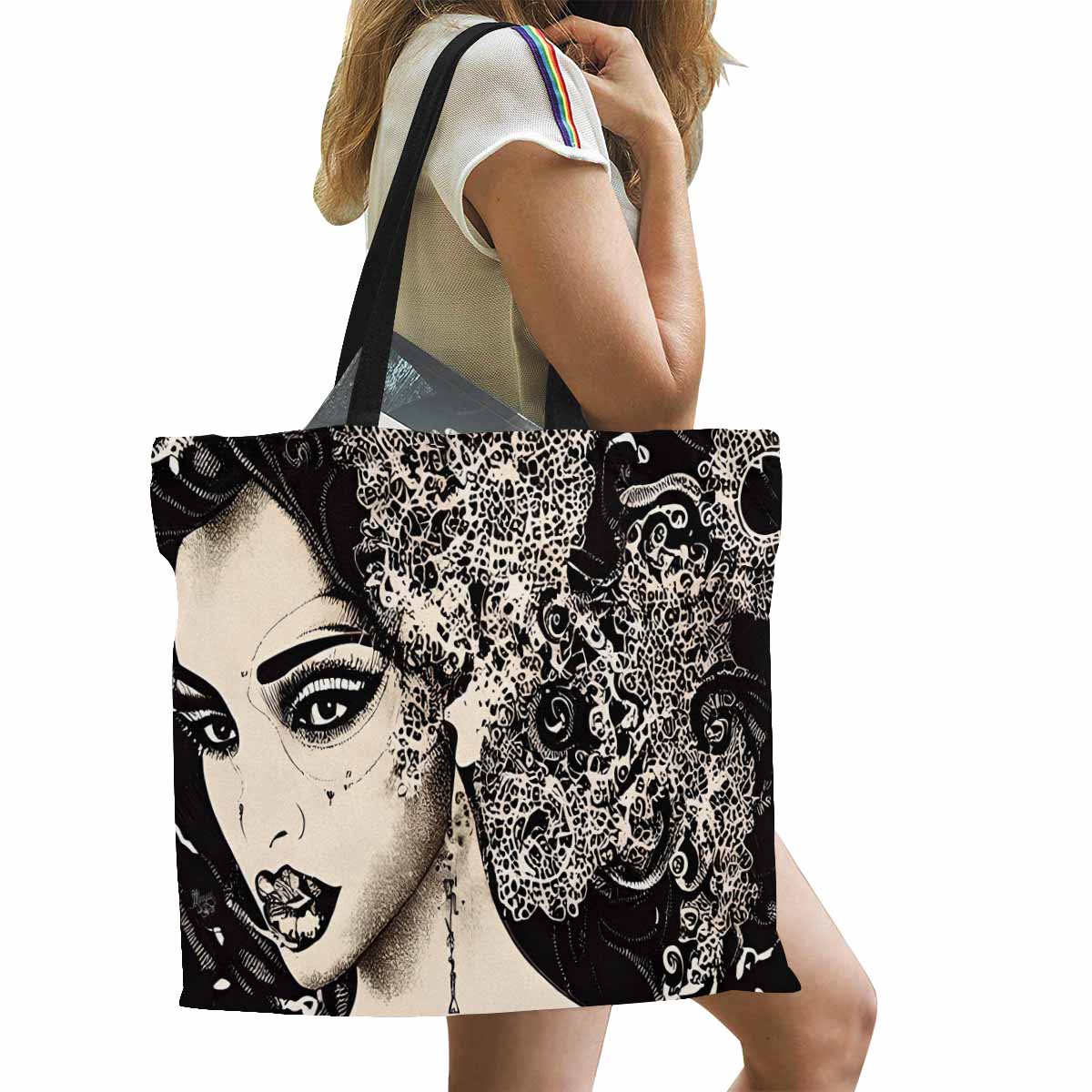 Canvas tote bag, Large, Black Faces, Set 1, design 6