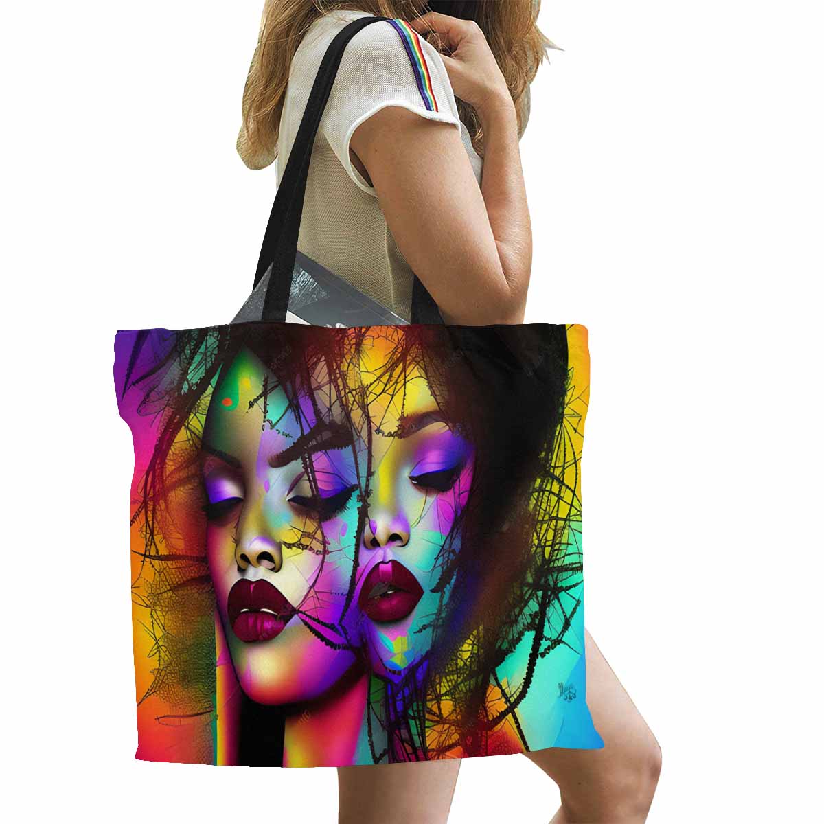 Canvas tote bag, Large, Black Faces, Set 1, design 56