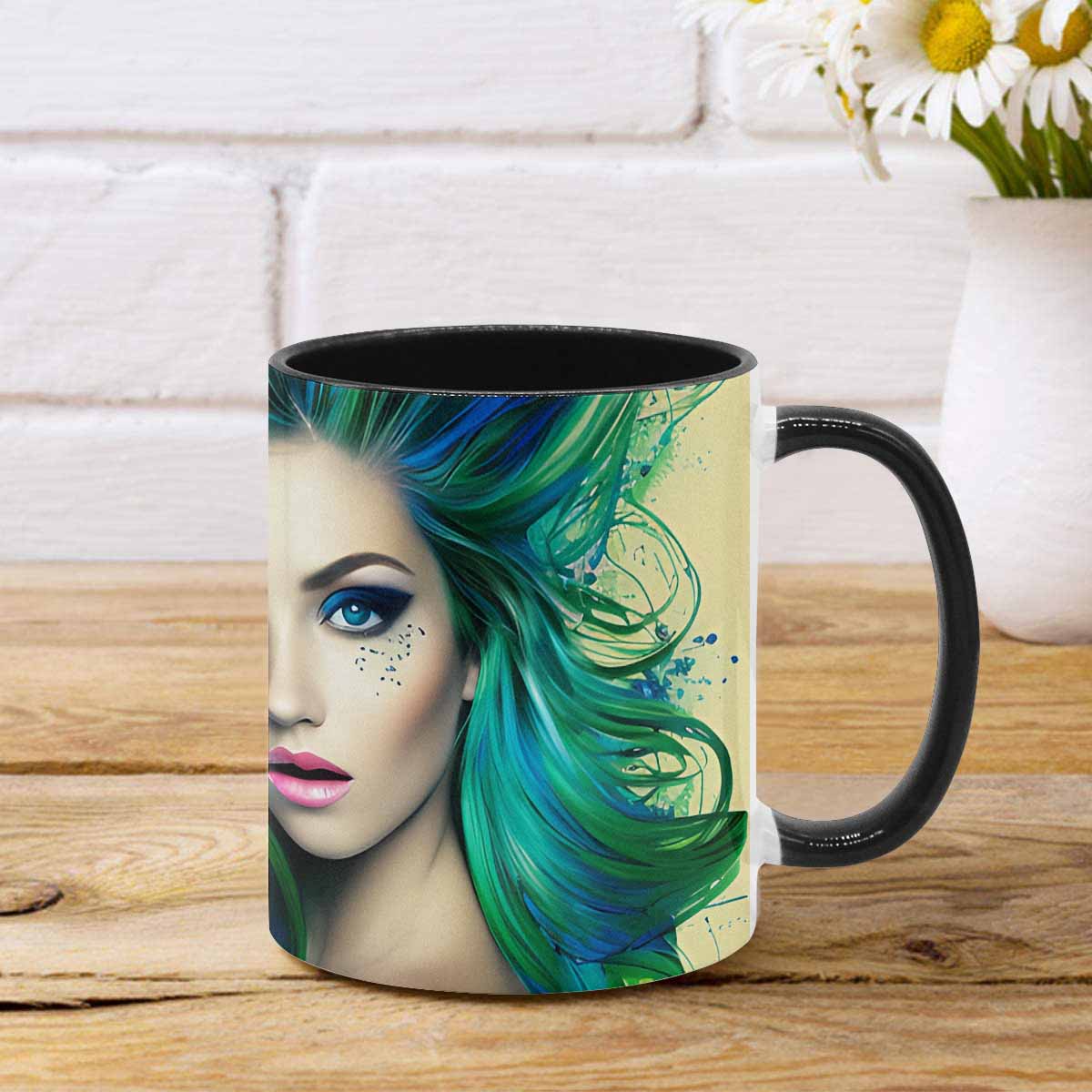 Coffee mug, tea cup, multicolor mug, caucasian type face, design 30