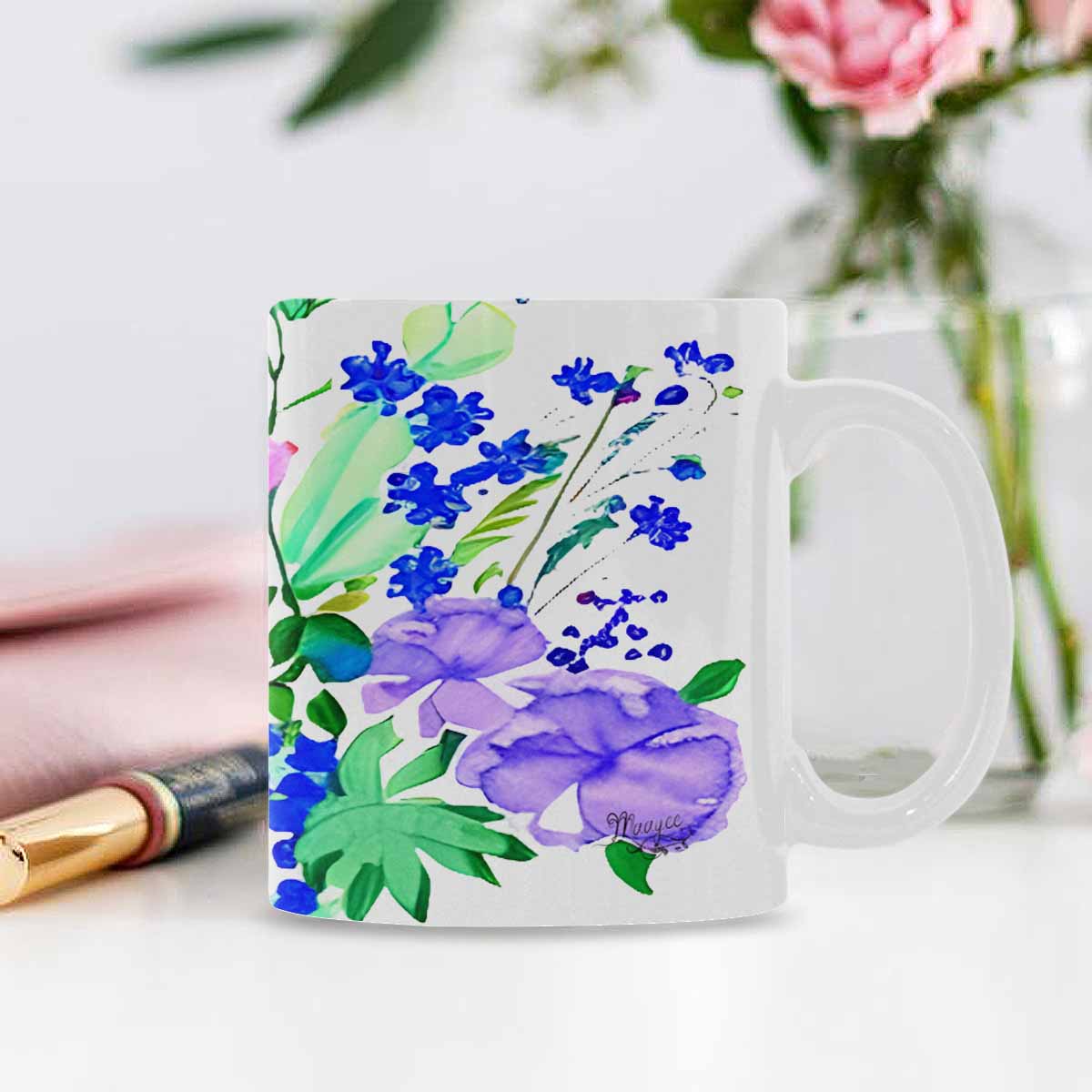 USA made Quality Mug, coffee mug, tea cup, Bright florals, Set 1A, Design 34