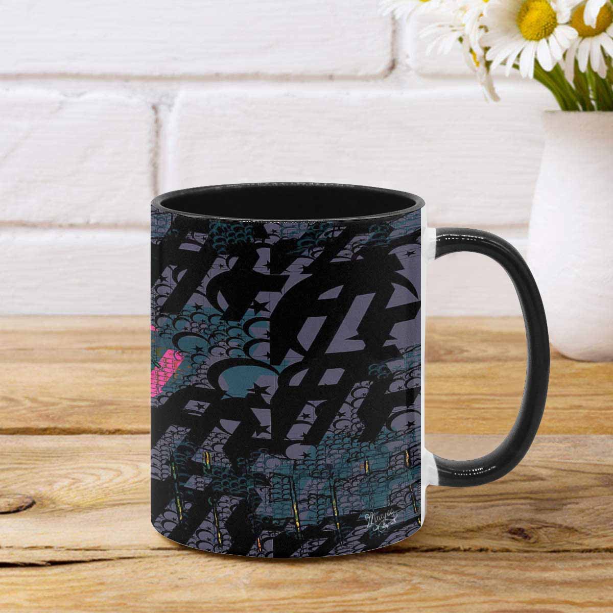 Coffee Mug, tea cup, black core, abstract, design 45