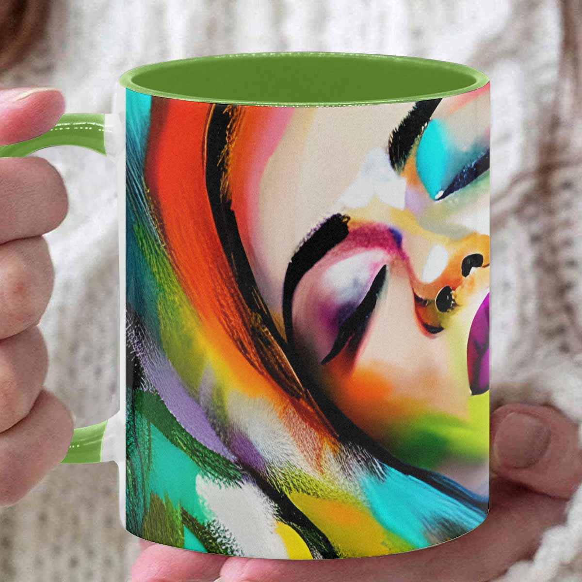 Color Coffee Mug, tea cup, caucasian Face, design 24
