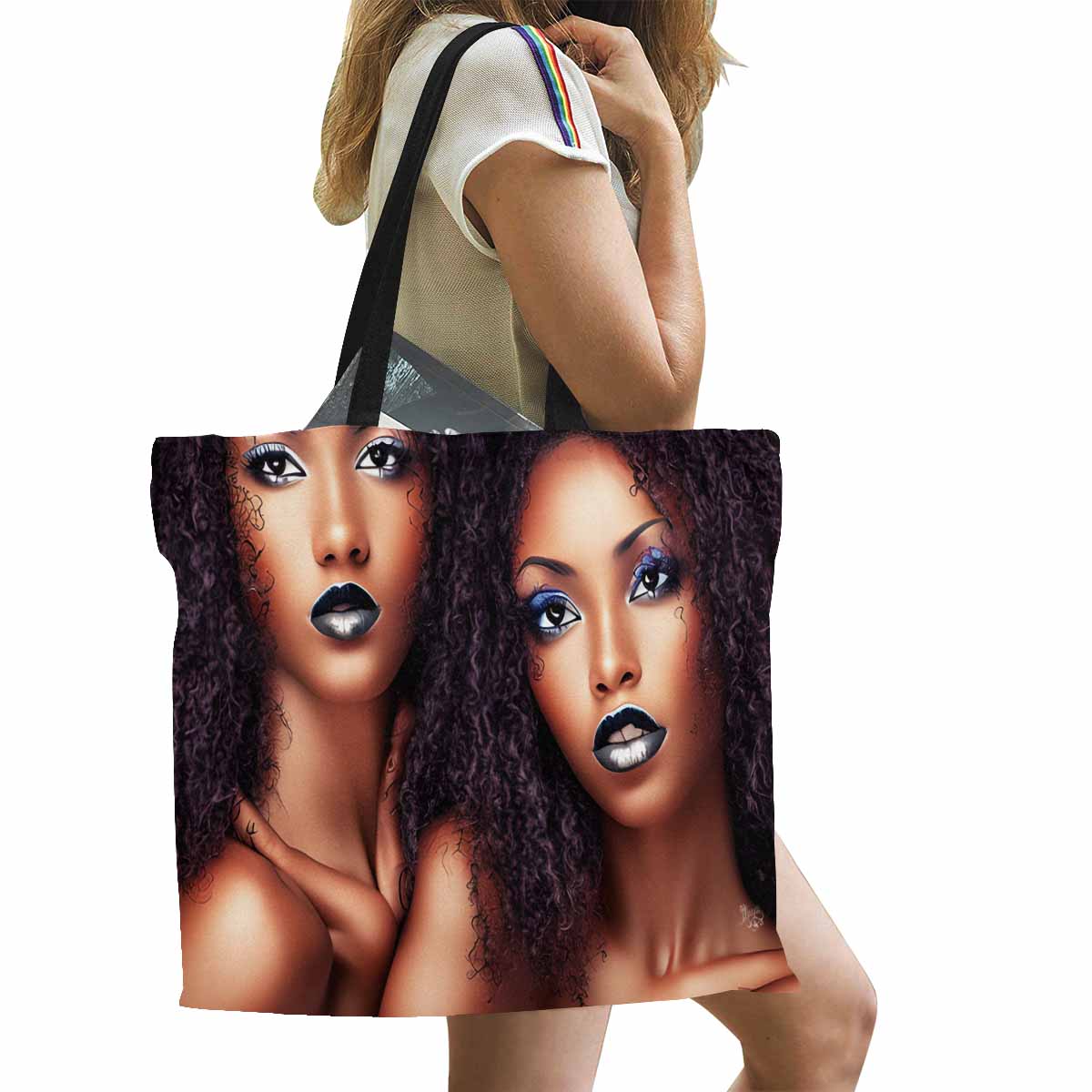 Canvas tote bag, Large, Black Faces, Set 1, design 28