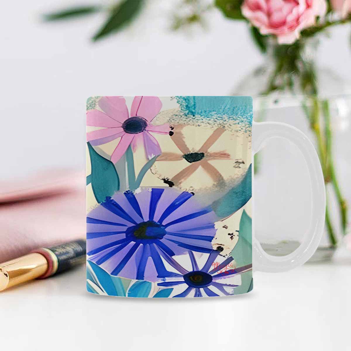 USA made Quality Mug, coffee mug, tea cup, Bright florals, Set 1, Design 48