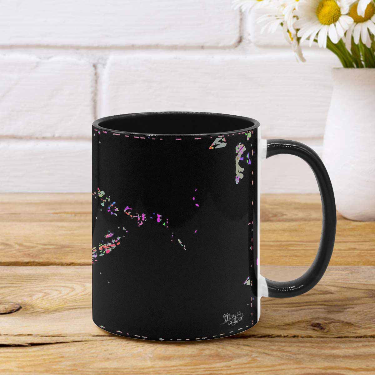 Coffee Mug, tea cup, black core, abstract, design 29