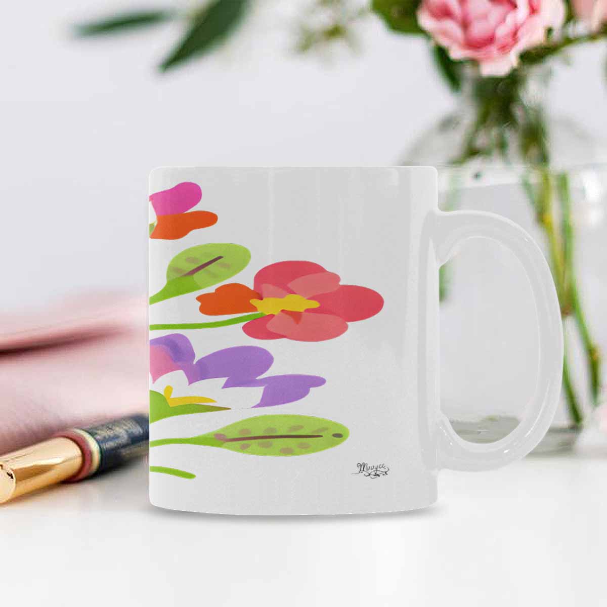 USA made Quality Mug, coffee mug, tea cup, Bright florals, Set 2, design 64