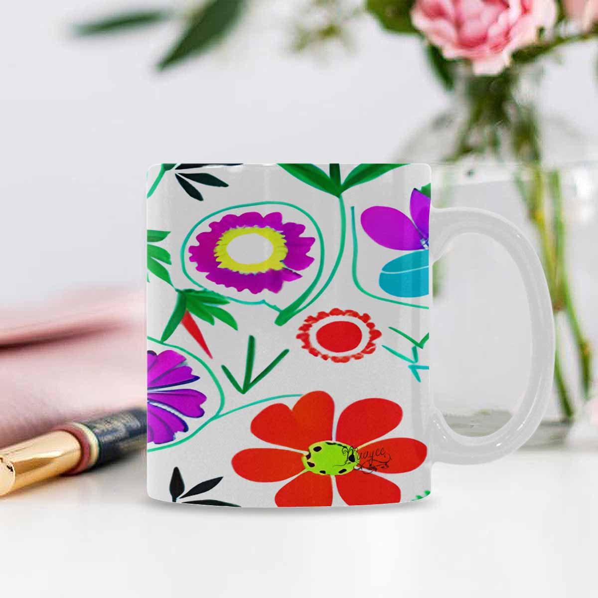 Quality Mug, coffee mug, tea cup, Bright florals, Set 1, Design 128